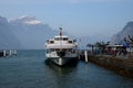 Old-timer motor ship Gotthard in Fluelen, switzerland Royalty Free Stock Photo