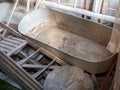 Old tin bath, abandoned in shed. Royalty Free Stock Photo