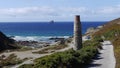 Old tin mines cover the cliffs of far west Cornwall in England