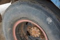 Old tire of a truck with break