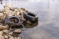 Old tires on the beach