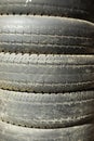 Old tires for the car. Machine Wheels. Tread on the tyre Royalty Free Stock Photo