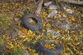 Old tires on a construction site