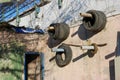 Old tires in a garage in east Anatolia Royalty Free Stock Photo