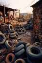 old tires stacked in an abandoned dumpsite Royalty Free Stock Photo
