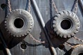 Old tires used for protection of ship Royalty Free Stock Photo