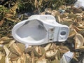 An old toilet that was abandoned at the dump