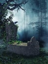 Old tomb with green vines