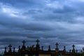 old tombs in the cemetery on a gloomy day eith cloudy sky