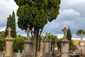 Old tombstones at antique european cemetery. Carcassonne, France