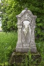 Old tombstones in a cemetery among the blooming trees Royalty Free Stock Photo