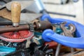 Old tools in a metal box. Royalty Free Stock Photo