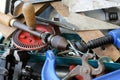 Old tools in a metal box. Royalty Free Stock Photo