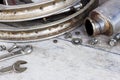 Old tools for motorcycle repair Royalty Free Stock Photo