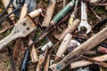 Old tools ready for garbage or recycling at garage sale Royalty Free Stock Photo