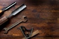 Old tools on table top Royalty Free Stock Photo