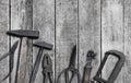 Old tools on wood background with copy space Royalty Free Stock Photo