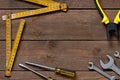 Old tools on wooden table Royalty Free Stock Photo