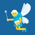 Old Tooth Fairy. Coin exchange for tooth. Little magical Grandmother. Tiny creature with wings. Flying Mythical fabulous