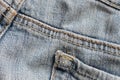 Old torn blue jeans texture close up, top view. Denim background Royalty Free Stock Photo