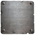 Old torn metal plate with bolts isolated