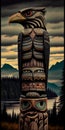 Old totem pole on the West Coast of North America Royalty Free Stock Photo