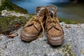 Old tourists boots Royalty Free Stock Photo