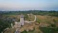 Croatia countryside at sunset with mountain view, aerial view with a drone old tower