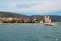 Old tower at the beach in Ouranoupoli, Athos peninsula, Chalkidiki, Greece