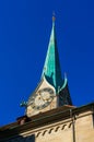 Tower clock of Fraumunster church, Zurich, Switzerland Royalty Free Stock Photo