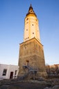 Old tower of destroyed city hall in Strzelin, Poland