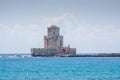 Old tower in fort and historical castle in ancient picturesque town Methoni on Peloponnese, Greece, tourist destination Royalty Free Stock Photo