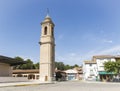 Old tower at plaza de Espana square in Pina de Ebro town, Zaragoza, Aragon, Spain Royalty Free Stock Photo