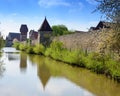 Old Tower Schuldturm and Heubrucke bridge across Pegnitz river in Nuremberg old town, Bavaria. Germany Royalty Free Stock Photo