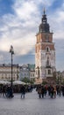 Old Tower With Stylish Big Clock. Town Hall In City Center Of Krakow,Poland. Former .