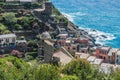 Old towers in hill next mediterranean sea, Vernazza ITALY