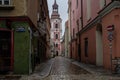 An old town alley close to the renaissance market square in Poznan, Poland