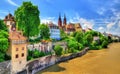 Old town of Basel with the cathedral above the Rhine river Royalty Free Stock Photo