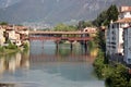 The old town of Bassano del Grappa and the Ponte deli-Alpini Bridge Italy. Royalty Free Stock Photo