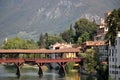 The old town of Bassano del Grappa and the Ponte deli-Alpini Bridge Italy. Royalty Free Stock Photo