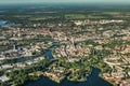 Old town Berlin Spandau with town hall, train station and `Spandau Arcaden` in front, with the river Havel Royalty Free Stock Photo