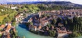 Old town of Bern -capital city of Switzerland. aerial panoramic dorne view.