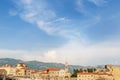 The Old Town Budva, Montenegro. Beautiful blue sky with clouds over the sunny roofs of the city on the Adriatic Sea Royalty Free Stock Photo