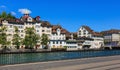 Old town buildings along the Limmat river in the city of Zurich, Royalty Free Stock Photo