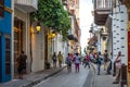 OLD TOWN CARTAGENA, COLOMBIA - September 20 2013 - Tourists and locals walking inside the old town in Cartagena