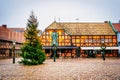 Old town center with the oldest homes and buildings in the Christmas season in MalmÃÂ¶ in Sweden