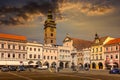 Old Town of Ceske Budejovice, Budvar, Czech Republic. On a sunset Royalty Free Stock Photo