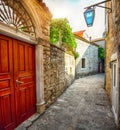 Old Town Citadela with paved narrow street in the Budva city