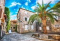 Old Town Citadela with paved narrow street in the Budva city