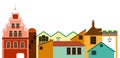 Old town cityscape. Vector colorful panoramic view of houses